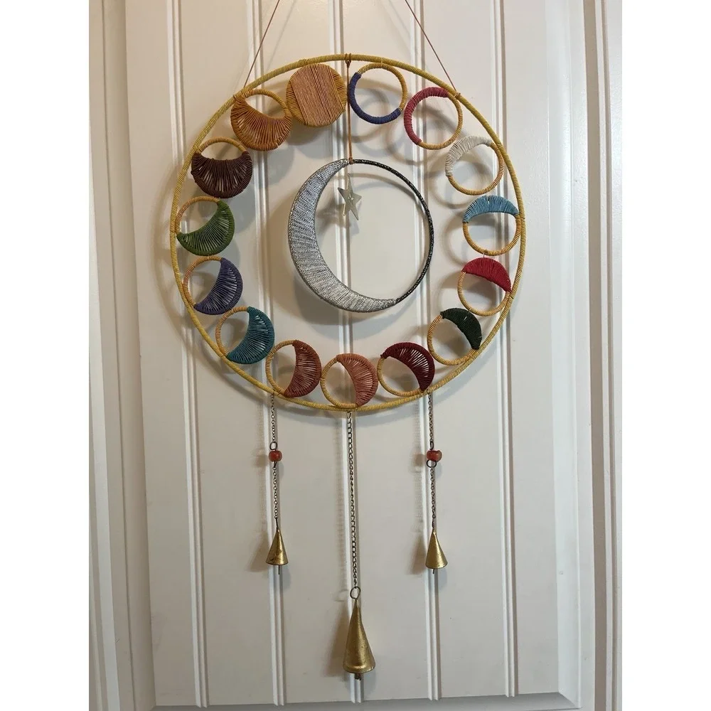 Decorative Moon Phases Wall Hanging Boho String Colorful Bells/Chimes 31x14